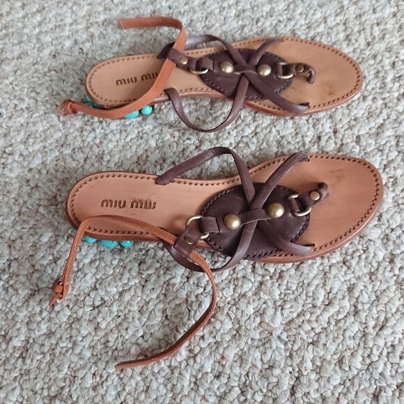 Miu Miu thong with turquoise stone embellished resin sandals size 36 - Picture 3 of 12